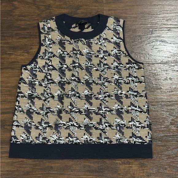 Ann Taylor Tops - Ann Taylor Women's Tan, Navy & Sequin Sleeveless Sweater Top Size S